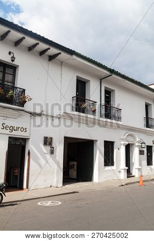 Popayan, Colombia - September 10, 2015: White Buildings In Colonial City Popayan Colombia