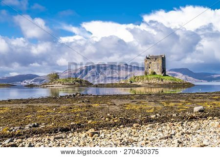 View Of The Castle Stalker In Autumn On The Low Tide Near Port Appin, Argyll - Scotland