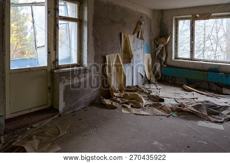 Ruin In Room In 9-storey Apartment Building In Dead Abandoned Ghost Town Pripyat, Chernobyl Npp Excl