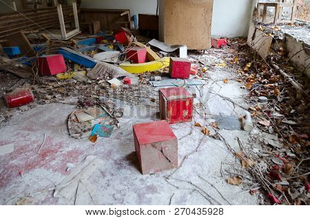 Devastation In Abandoned Kindergarten, Dead Ghost Town Of Pripyat, Chernobyl Npp Exclusion Zone, Ukr