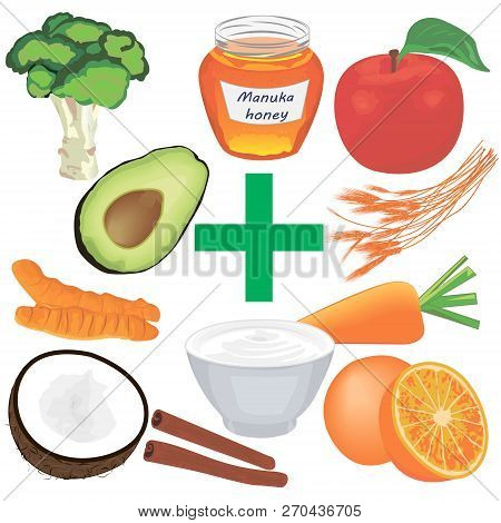 Set Of  Healthy  Food For Good Digestion. Dieting Meal