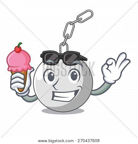 With Ice Cream Wrecking Ball Hanging From Chain Cartoon