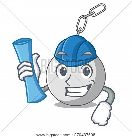 Architect Wrecking Ball Hanging From Chain Cartoon