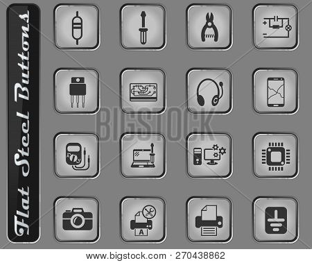 Electronics Repair Vector Web Icons On The Flat Steel Buttons