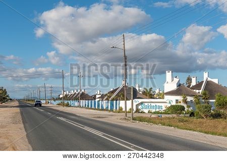 Dwarskersbos, South Africa, August 21, 2018: A Street Scene, With The Slakkepas Self Catering Accomm