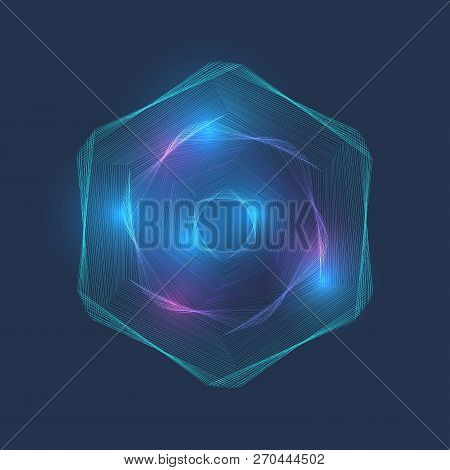 Particle Hex Vortex, Point, Dotted, Lines Connection, Three-dimensional Digital Sphere. Fractal Conn