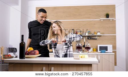 Boyfriend Having A Cute Moment With His Gilfriend While Cooking