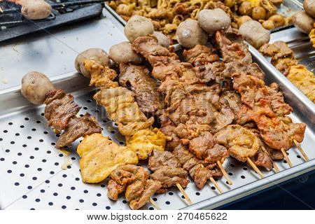 Meat Skewers At A Street Stall In Popayan, Colombia