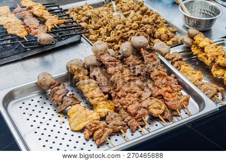 Meat Skewers At A Street Stall In Popayan, Colombia