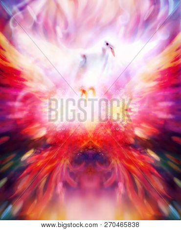 Shamanic Extatic Vision Theme With Phoenic Wings And Dove.