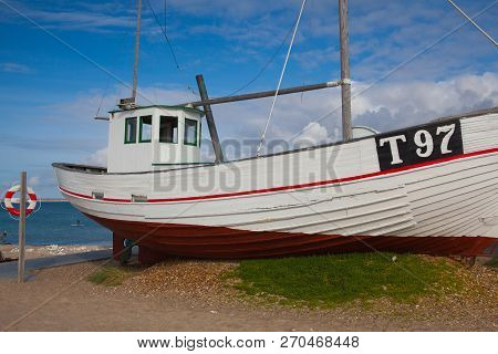 Klitmoller, Denmark-august 15,2018: The Boats On The Beach In Klitmoller.cold Hawaii Klitmoller Is F