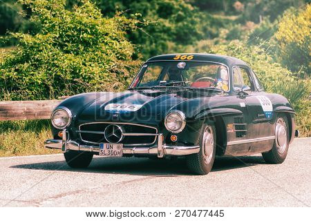 Pesaro Colle San Bartolo , Italy - May 17 - 2018 : Mercedes-benz 300 Sl CoupÉ (w198) 1956 On An Old 