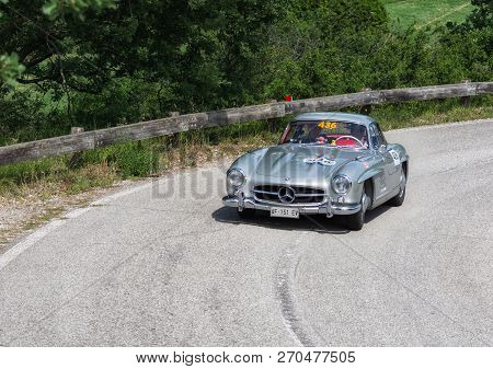 Pesaro Colle San Bartolo , Italy - May 17 - 2018 : Mercedes-benz 300 Sl CoupÉ (w198) 1956 On An Old 