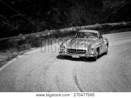 Pesaro Colle San Bartolo , Italy - May 17 - 2018 : Mercedes-benz 300 Sl CoupÉ (w198) 1956 On An Old 