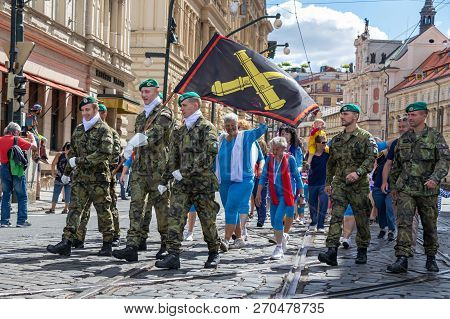 Prague, Czech Republic - July 1, 2018: People Parading At Sokolsky Slet, A Once-every-six-years Gath