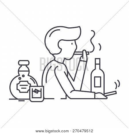 Bad Habits Line Icon Concept. Bad Habits Vector Linear Illustration, Symbol, Sign