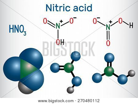 Nitric Acid (hno3) Molecule .  It Is A Highly Corrosive Mineral Acid. Structural Chemical Formula An