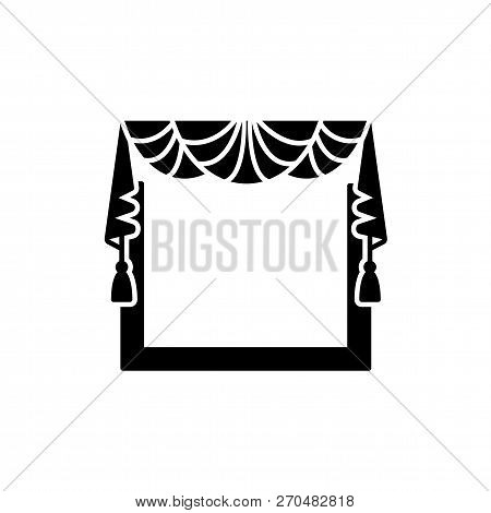 Vector Illustration Of Fabric Valance With Drapery. Flat Icon Of Window Pelmet With Fans And Tassels