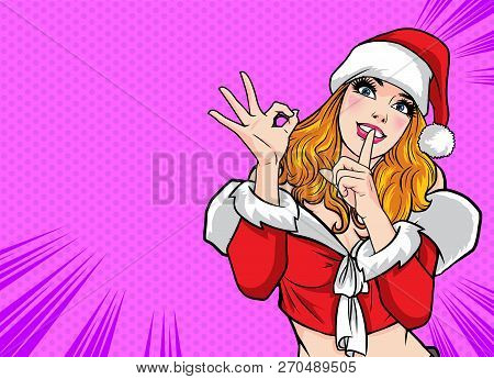 Woman Okay Gesture Action With Dot Background Pop Art Comics Style.