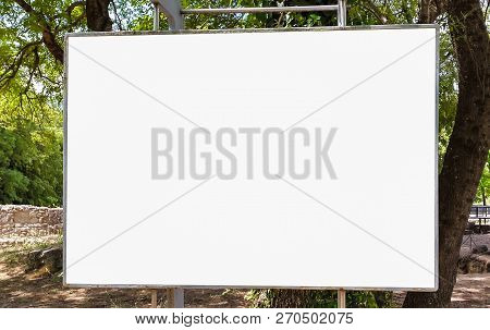 Large Blank Advertisement Banner Sign Urban Public White Isolated Clipping Path Ad Template Mock Up