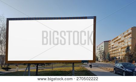 Large Blank Advertisement Banner Sign Urban Public White Isolated Clipping Path Ad Template Mock Up