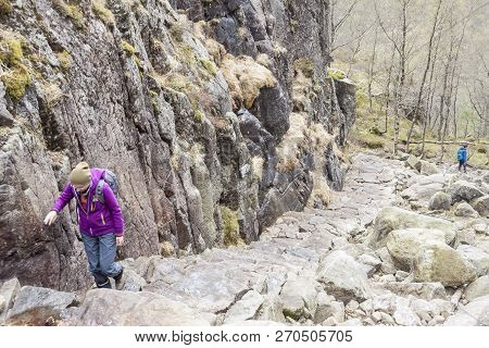 Preikestolhytta , Norway - May 13, 2017: Tourists On Trail To Preikestolen On May 13, 2017 In Preike