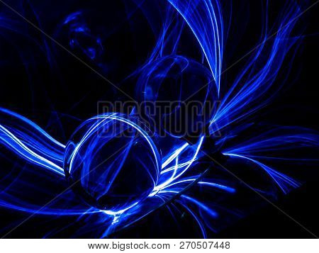 Blue El Wire, Twin Lensballs, And Reflective Flat Discs Creates An Abstract Image.