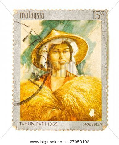Malaysia ca. 1969: eine Briefmarke abgedruckt in Malaysia zeigt Tahun Padi (Jahr von Paddy), ca. 1969
