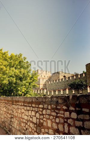 The Ancient City Walls Of Constantinople In Istanbul, Turkey