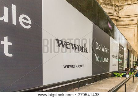London. November 2018. A View Of Wework Hoarding Outside The New Holborn Offices In London