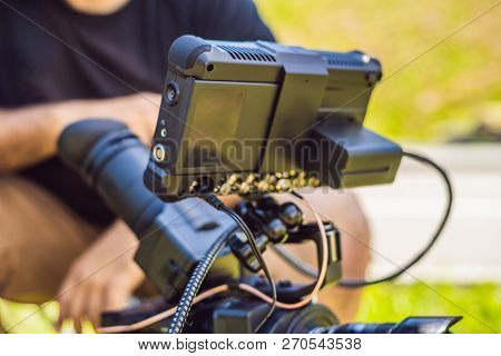 Shooting Process On Cinema Stage - Commercial Production Set, Exterior Location.profeccional Cameram