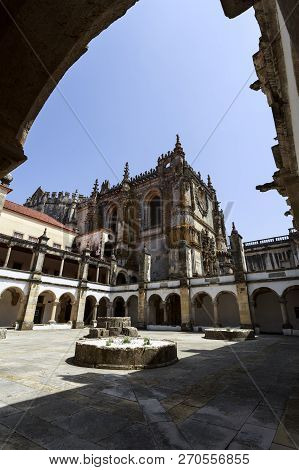 Tomar, Portugal - June 24, 2018:  The Hostelry Cloister Built In Early 16th Century Specifically To 