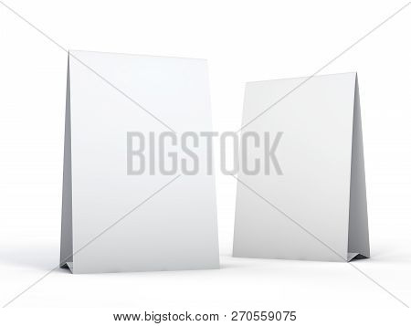 Stand For Booklets With White Sheets Of Paper. Mockup. 3d Rendering