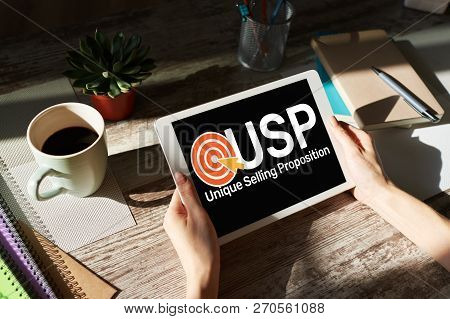 Ups - Unique Selling Propositions. Business And Finance Concept On Device Screen.