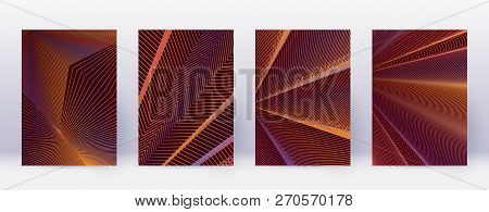 Art Business Card. Abstract Lines Modern Brochure Template. Orange Vibrant Gradients Geometry On Win