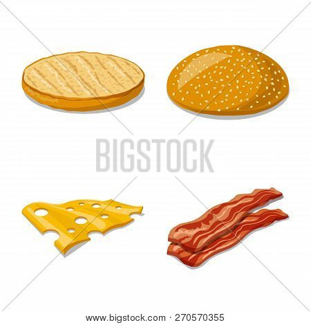 Vector Design Of Burger And Sandwich Sign. Set Of Burger And Slice Stock Vector Illustration.