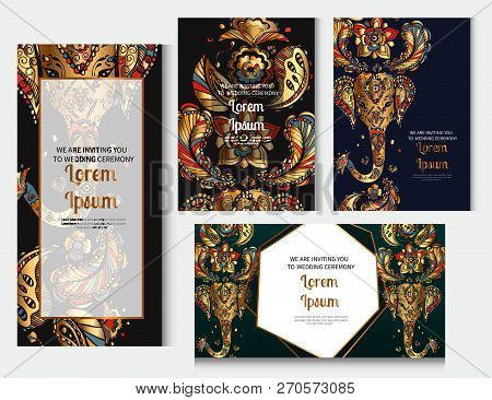 Gold Indian Doodles. Golden Indian Ornament. Vector Illustration For Banners Invitation Poster And W