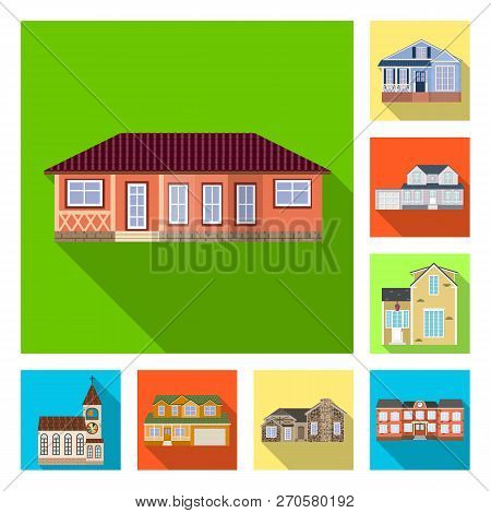 Vector Illustration Of Building And Front Icon. Set Of Building And Roof Stock Symbol For Web.