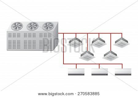Chiller With Ceiling Cassette And Wall Indoor Units. Air Cooling. Vector Illustration. Hvac.