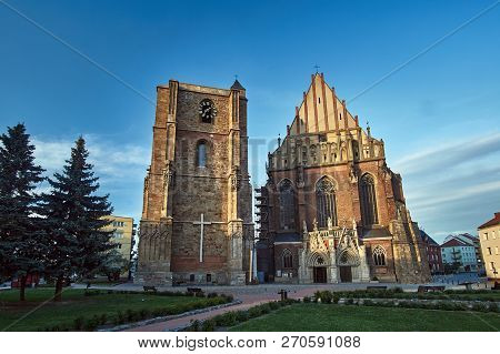 Facade Of A Medieval Roman Catholic Church In The Gothic Style In Nysa
