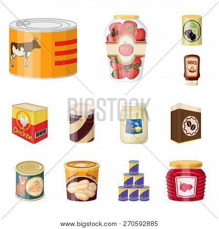 Vector Illustration Of Can And Food Sign. Set Of Can And Package Vector Icon For Stock.