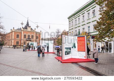 Novi Sad, Serbia. November - 24. 2018. Urban Stret Of The Novi Sad City On The Rainy Day With People