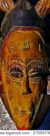 Close Up Of Carved Wooden African Mask
