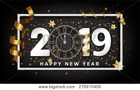 New Year Typographical Cretaive Background 2019 With Clock