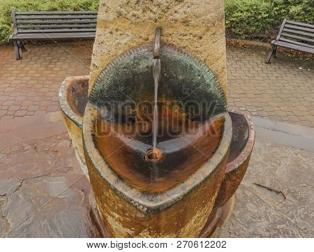 Medical Spring In Luhacovice Spa Town In Autumn Hot Dark Morning