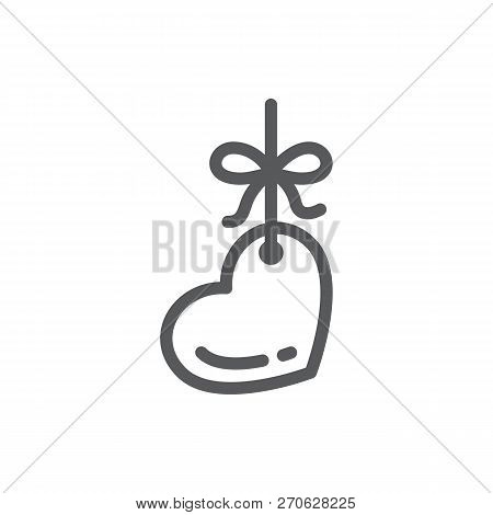Heart Shaped Card On Ribbon With Bow Line Icon With Editable Stroke.