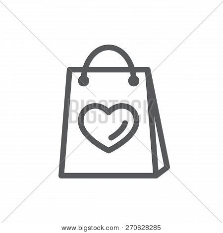 Shopping Bag With Picture Of Heart Line Icon With Editable Stroke.