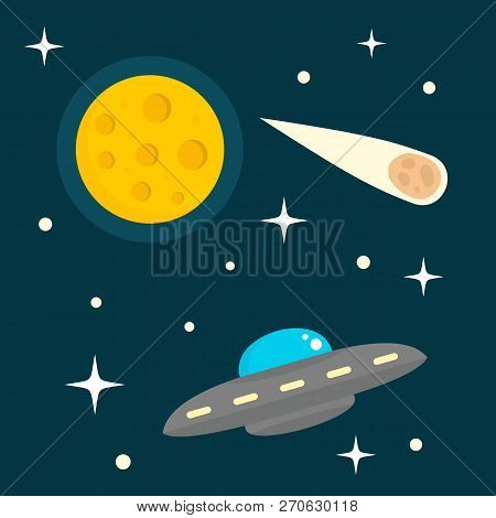 Alien Ship In Space Concept Background. Flat Illustration Of Alien Ship In Space Vector Concept Back