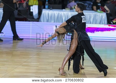 Minsk, Belarus-october 14, 2018: Professional Dance Couple Performs Adult Latin-american Program On 