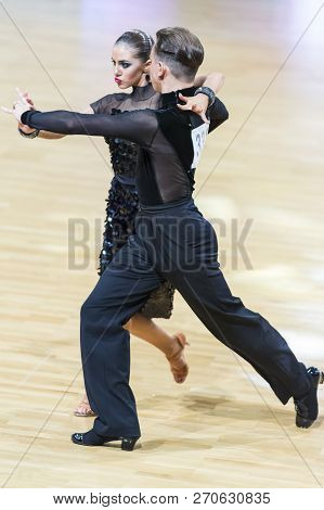 Minsk, Belarus-october 14, 2018: Professional Dance Couple Performs Adult Latin-american Program On 